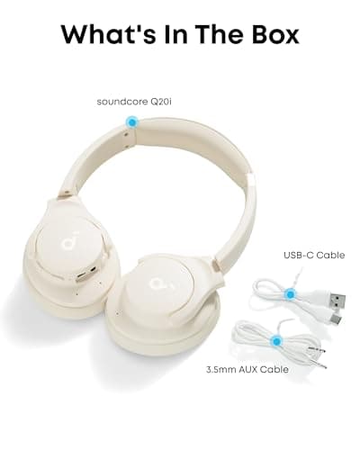 Soundcore by Anker Q20i Hybrid Active Noise Cancelling Headphones, Wireless Over-Ear Bluetooth, 40H Long ANC Playtime, Hi-Res Audio, Big Bass, Customize via an App, Transparency Mode (White) 8
