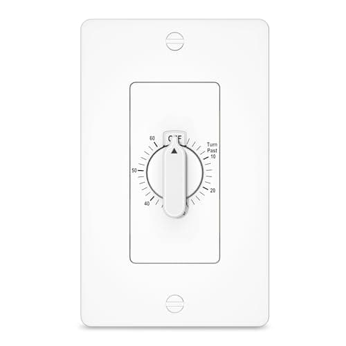 HBN 60 Minute Spring Wound Timer Switch, Energy-Saving Mechanical Timer Switch for Lights, Bathroom Fan, Easy Installation and Operation, No Neutral Required, ETL Listed