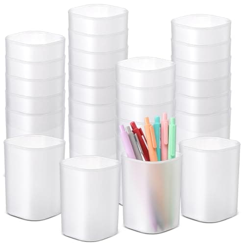 Weekgrat 30 Pack Pen Holder Pen Cups for Desk Organizers and Storage Stationery Plastic Matte Pencil Holder Cups Ins Style Transparent for Office School Home Supplies