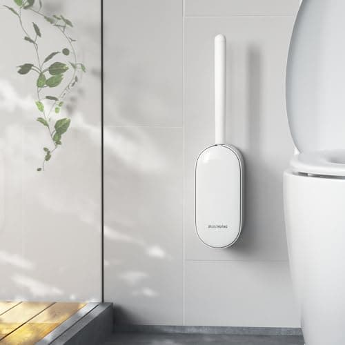 Toilet Bowl Brush and Holder, OSCIOSS Toilet Brush Set with Ergonomic Design, Compact Size, Durable Bristles, RV Toilet Brushes & Holders for Dead Corner Clean, White