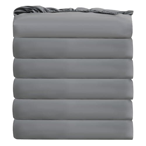 Bulk Twin Fitted Sheet Only Deep Pocket 6 Pack, Quick Sort Bottom Bed Sheets Color-Coded Label Threads, Soft Brushed Microfiber Hotel Motel Airb&bs Essentials for Hosts(Gray, 39"x75")