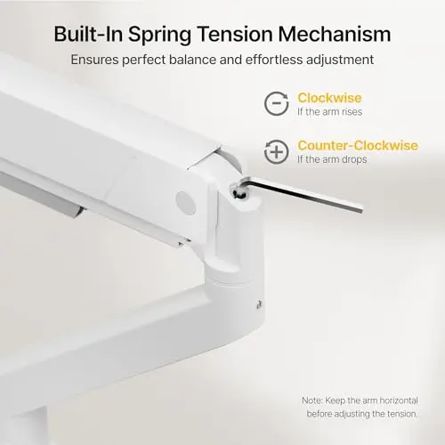 monTEK Single Monitor Arm for Max 45 Inch Ultrawide Screens Adjustable Monitor Desk Mount Holds 35 Lbs Cable Management with C Clamp/Grommet Desk Mount, VESA 75/100mm 7