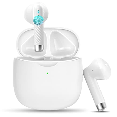 Jxrev Wireless Earbuds, Bluetooth 5.4 Headphones in Ear with Noise Cancelling Mic, Earbuds Stereo Bass, IP7 Waterproof Sports Earphones, 32H Playtime USB C Charging Buds White for Android iOS