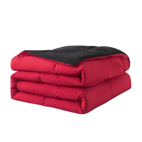 Down Alternative Bedding Reversible Comforter Queen Size - All-Season Soft Reversible Microfiber Bedding Comforter - Lightweight & Machine Washable(Black/Bright Red, Queen (U.S. Standard))