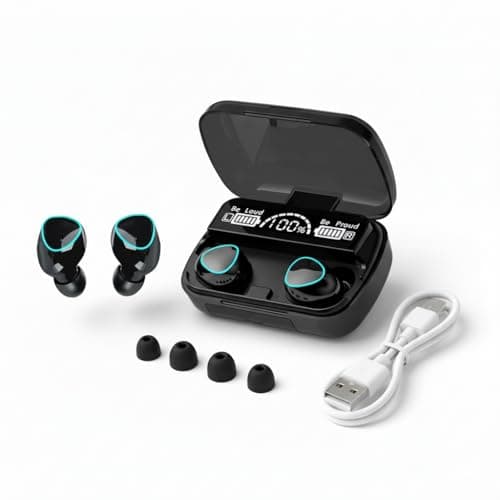 M10 TWS Wireless Earbuds, Bluetooth Earphone with Charging Box, Touch Control, LED Sports Stereo Earbuds, Built-in Mic, Immersive HD Sound, Compatible with iPhone, Samsung, Android, Black