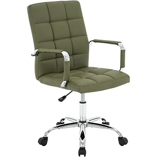 MFD LIVING High Back Desk Chair, Modern PU Leather Home Office Task Chair with Arms, Adjustable Swivel Computer Executive Chair with Wheels (Olive Green)
