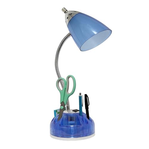 Limelights LD1015-CBL Flossy Organizer Desk Lamp with Charging Outlet Lazy Susan Base, Clear Blue