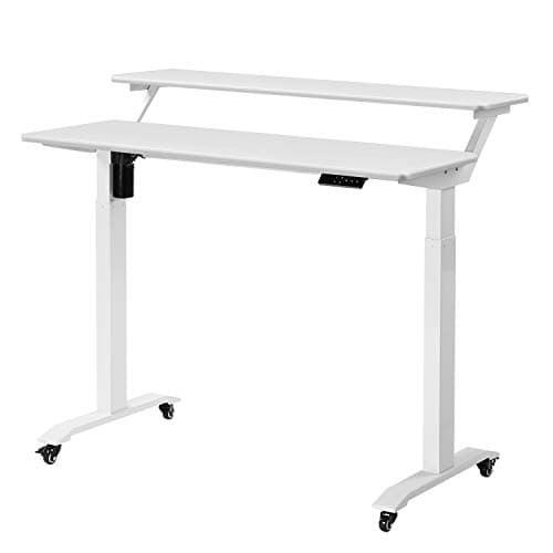 UNICOO Electric Height Adjustable 2-Tier Raising Desk with Wheels, Mobile Standing Desk with Monitor Stand, Ergonomic Adjustable Computer Table, Electric Standing Game Table for Home Office