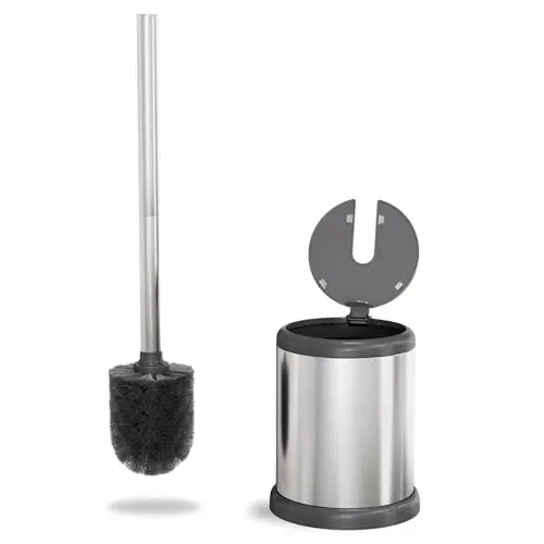 ToiletTree Products Toilet Brush with Lid - Sleek Toilet Bowl Brush and Holder - Toilet Scrubber Brush Set with Heavy-Weight Base - Lidded Toilet Bowl Cleaner Brush and Holder - Chrome