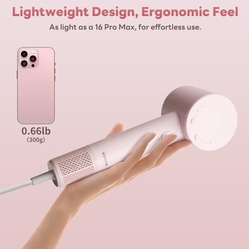 Hair Dryer, High-Speed Ionic Low Noise Blow Dryer with Brushless Motor for Fast Drying, Thermo-Control Quiet Compact Pink Hair Blow Dryers with Magnetic Diffuser for Curly Hair for Home Travel Salon 7