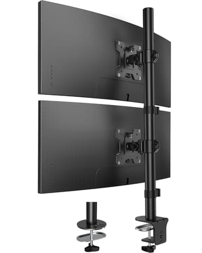 HUANUO Vertical Dual Monitor Mount, Stacked Monitor Stand for 2 Monitors with Height Adjustment Computer Monitor Arm Supports Two 17 to 32 Inch with C Clamp Each Desk Mount Hold up to 17.6lbs