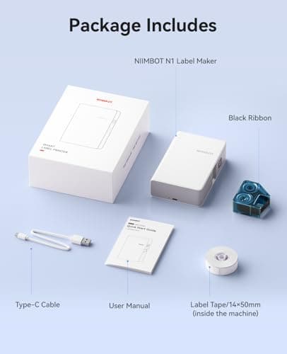 NIIMBOT N1 Label Maker with Tape, Portable Bluetooth Label Printer Support Color Ribbon Printing, Mini Sticker Labeler Rechargeable for Home Office Small Business Outdoor Storage, White 9
