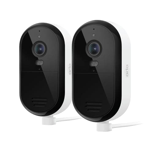 Arlo Essential Security Camera 2K (2025 Release) - Continuous Wired Plug-in Power Outdoor Camera, Person Recognition, Package Detection, Animated Preview, 1-Month Trial of Secure Plan, 2 Cam, White