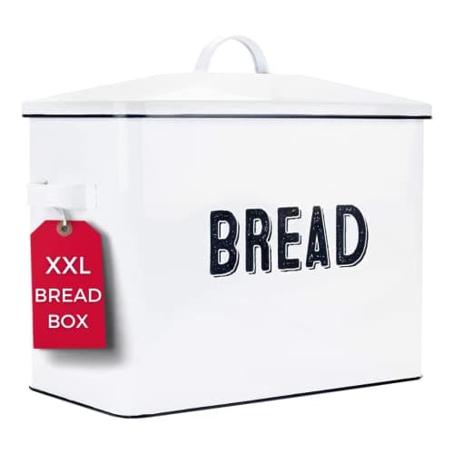 Granrosi Large Farmhouse Bread Box with Metal Lid - White