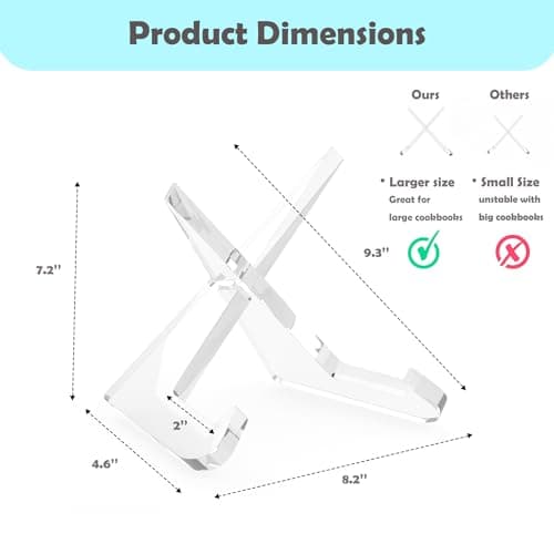 KHOTN Acrylic Cookbook Stand, Clear Cookbook Holder Recipe Book Holder, Multifunctional Display Stand for Counter or Tabletop, Photo Picture Frame Display Stand, Home Decor, Transparent 6