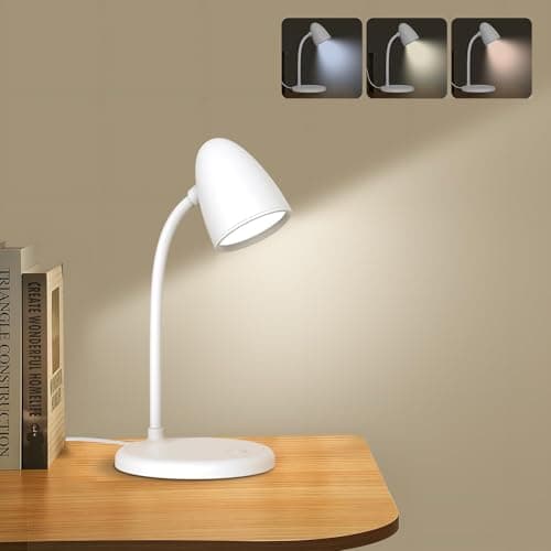 RORENSE LED Desk Lamp for Home Office,3 Light Colors,Table Lamp,Dimmable Reading Light for Bedside Small Desk Lamp for College Dorm Room,Bedroom Desk Light,White