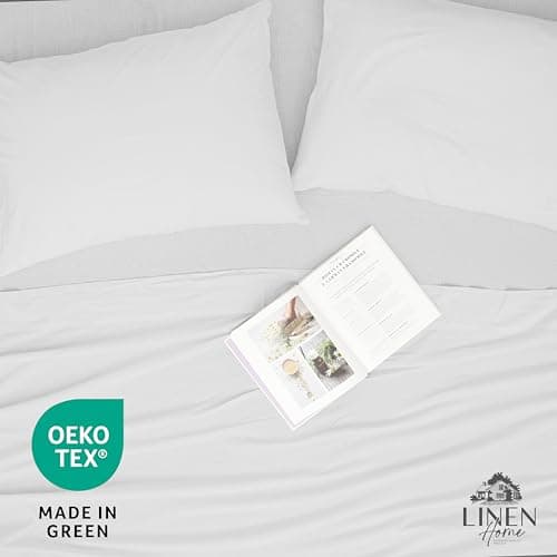 Linen Home Washed Cotton Percale Fitted Sheet Twin Size, White, 1 Deep Pocket Fitted Sheet, Soft and Cool Strong Bed Linen, 39"X76"+14" 5