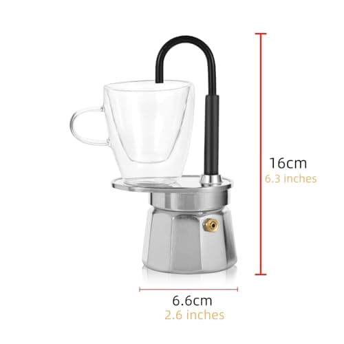 MVPLUE-Mini Express Swiss Single Tube Moka Pot Aluminum Silver，Moka Set includes One Double Wall 3oz Cup,Enjoy delicious coffee in no time 9