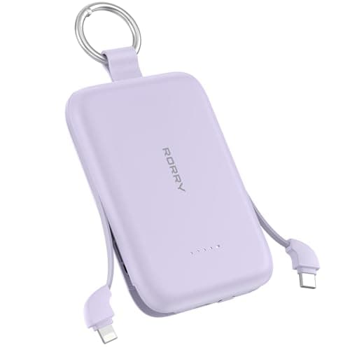 RORRY Portable Charger, 10000mAh PD 30W Fast Charging Portable Charger Power Bank with Built-in Cables, Travel Keychain Charger Battery Pack for iPhone 17/16/15/14/13/12, for AirPods 2/3/4/Pro, Purple
