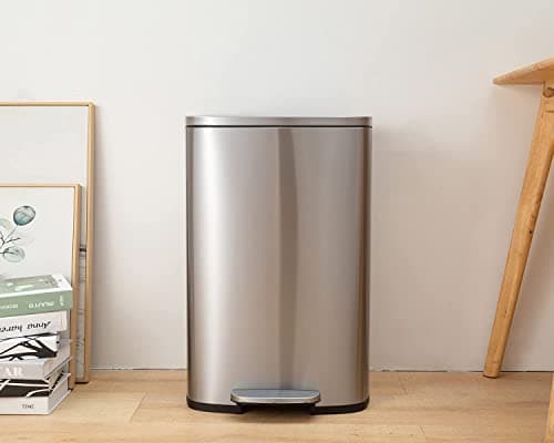 13 Gallon/50 L Garbage Can Kitchen Trash Can with Lid for Office Bedroom Bathroom Step Trash Bin Fingerprint-Proof Brushed Stainless Steel 13 Gallon / 50 Liter 7