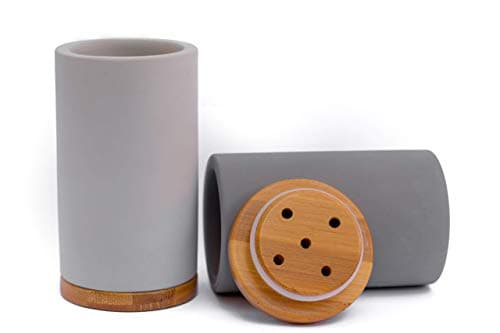 Matani Bamboo Toothbrush Holder Diatomite Tooth Brush Organizer - Storage Stand for Small Bathroom & Counter - Removable Base & Drain Holes, Water-Absorbent & Quick-Drying (Light Grey) 5