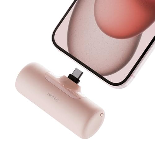 iWALK Portable Charger for iPhone 15/16/17, Power Bank with Build-in USB C Connector, 4,500mAh Battery Pack Phone Charger for iPhone Series, Samsung S22/23/24 Series and Android, Pink