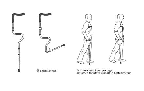 Ez2care Adjustable Folding Crutch, Metallic Grey - Universal Size 5'1" - 6'25" Durable Ergonomic Fashion Design and Comfort Handles, Folding for Travel and Storage, Pack of 1 8