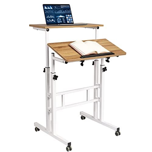 Hadulcet Standing Desk for Walking Pad, Small Portable Standing Desk Adjustable, Rolling Computer Cart, Walking Pad Stand on Wheels, Stand Up Table for Over Treadmill & Drawing, Vintage Oak