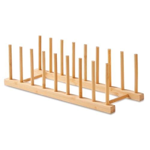 NOVAYEAH Bamboo Wooden Dish Rack-Plate Pot Lid Cutting Board Organizer Holder Rack for Cabinet-Kitchen Cabinet Organizer for Dish, Pots, Lids, Bowls, Bottles, Books, and Puzzle
