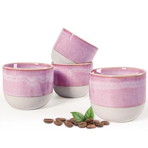 INGOFIN Ceramic Espresso Cup Set - Espresso Cup Set for Coffee and Tea, Espresso Shot Mug, Espresso Mug for Home, Kitchen and Restaurant, Microwave & Freezer Safe, Pack of 4, Pink
