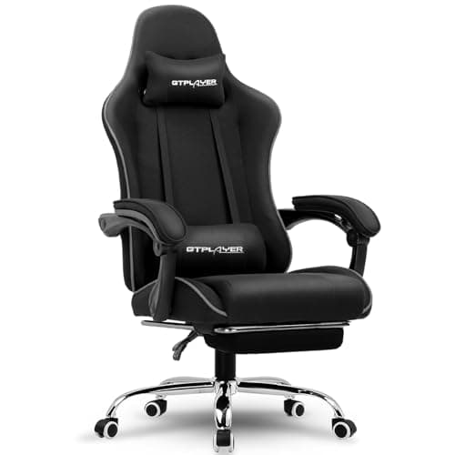 GTPLAYER Gaming Chair, Computer Chair with Footrest and Lumbar Support, Height Adjustable Game Chair with 360°-Swivel Seat and Headrest and for Office or Gaming (Faux Leather, Black)