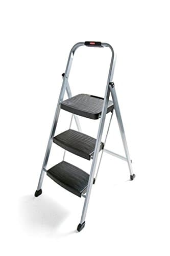 Rubbermaid 3-Step Steel Ladder,Folding Step Stool with Hand Grip and Non-Slip Feet, Silver, Tested to ANSI US Safety Standards, No Assembly Required