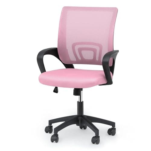 Magshion Ergonomic Office Desk Chair, Mid-Back Mesh Computer Chair, Swivel Chair with Breathable Backrest & Lumbar Support, Adjustable Height for Gaming, Work, Study, 300 Lbs Capacity, Pink