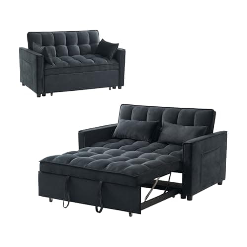 ECHINGLE Sleeper Sofa Bed, 3-in-1 Velvet Pull Out Couch with Armrests, Storage Pockets and 2 Pillows, Adjustable Backrest, Pull Out Sofa Bed Couch for Living Room, Bedroom(Black) 9