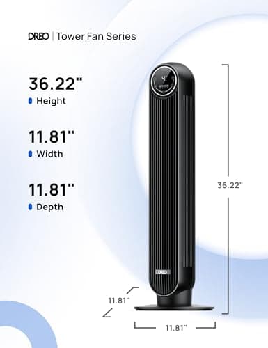 Dreo Tower Fan for Bedroom, 2026 Upgraded DC Motor, 28ft/s High Velocity, 20dB Ultra Quiet Standing Fan, 8 Speeds 4 Modes, 90° Oscillating Bladeless Fan for Indoors, Floor Fans with Remote, Black 8