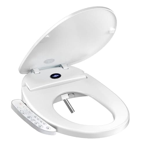 XCQQ Bidet Toilet Seat, Bidet Seat With Warm Water Wash, Heated Seat, Air Dryer, Soft Close Lid, Night Light, Self Cleaning Nozzle, LED Display, Requires Outlet - Round