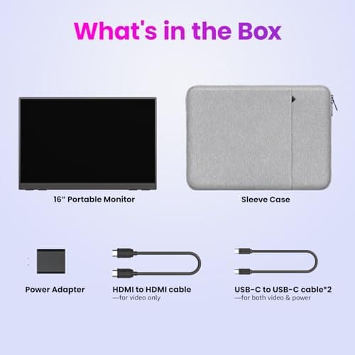 Upperizon Portable Monitor 16 inch 2K QHD 2560X1600 145% sRGB 144 Hz HDR HDMI USB-C Travel Monitor for Laptop MacBook PC Surface PS5 Xbox, External Display with Kickstand & Speakers, VESA Compatible 9