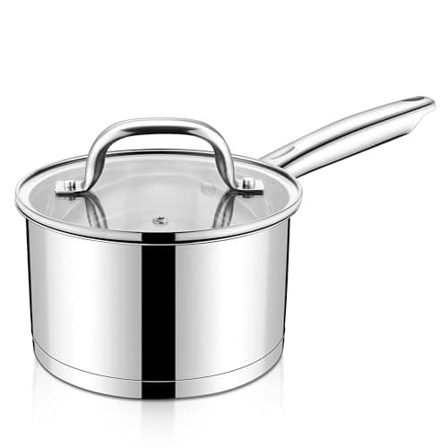 LIANYU Stainless Steel Saucepan, 3 Quart Sauce Pan with Visible Lid, Triply Induction Small Sauce Pot for Kitchen Cooking, Boiling, Compatible with All Stoves, Oven & Dishwasher Safe