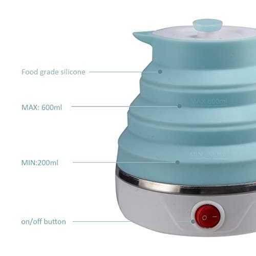 Travel Foldable Electric Kettle, Collapsible Electric Kettle Food Grade Silicone Small Pot Boiling water,Dual Voltage（600ml,110-220V US Plug） (Blue) 5