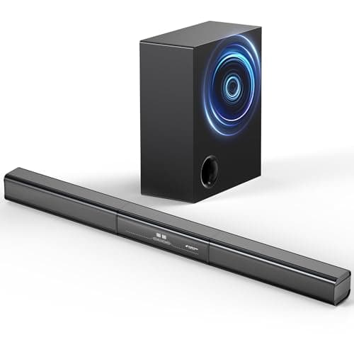 HIXICOPA 2.1 Channel Sound Bar with Wired Subwoofer, Dorby Audio 35in Detachable TV Soundbar, Bluetooth, HDMI-ARC, Optical, AUX, USB, FM, Coaxial Inputs for Home Theater