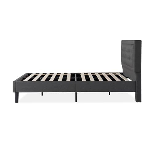 ZINUS Dachelle Upholstered Platform Bed Frame, Mattress Foundation, Wood Slat Support, No Box Spring Needed, Eco Friendly WonderBox (TM) Packaging, Easy Assembly, Dark Grey, King 12