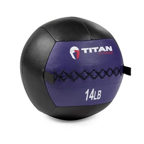 Titan Fitness 14 LB Soft Leather Medicine Wall Ball, Purple Color-Coded Weighted Wall Ball, Full Body Dynamic Exercise Med Ball, Core Fitness, Strength Training, Exercise Conditioning