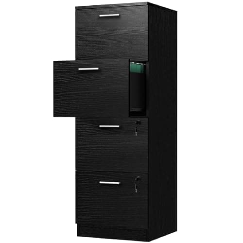 YITAHOME 4-Drawer File Cabinet with Lock, 15.86" Deep Vertical Filing Cabinet for Letter A4-Sized Files, Need to Assemble, Storage Cabinet for Home Office, Black
