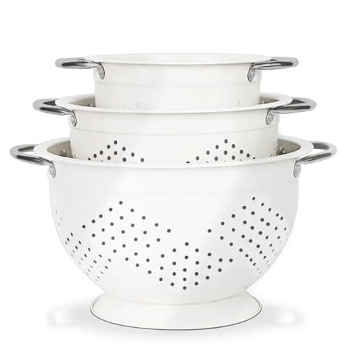 Hillbond Colander Set for Kitchen, 1.5, 3, 5 Qt Stainless Steel Handle Food Strainers and Colanders for Pasta, Vegetables, and Fruits, Coated Metal Kitchen Essential Colanders