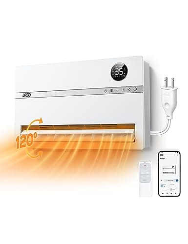 DREO Wall-Mounted Heater, Smart Space Heater for Bedroom with DREO FortPlug Overheat Protection, 120° Vertical Oscillation, Thermostat, 24H Timer, 1500W Electric Heater for Indoor