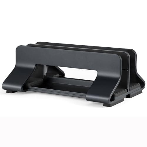 Psitek Aluminum Dual Vertical Laptop Stand Dock Holder, Supports 2 Devices, Adjustable Slot Width 15-36mm, Space-Saving Upright Storage for MacBook and Laptops 5