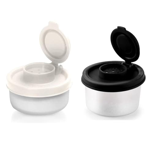 Brgrarry 2 Pieces Ttravel Salt and Pepper Shakers Mini Small Salt Shaker Travel Seasoning Containers for Outdoor Camping Picnics (White and black)