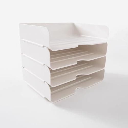 4 Tier Desk Organizer, Stackable Paper Tray Organizer for Document, Letter, A4 File Paper, Desk Accessories, Notes, Pens (White, 4 Pack) 6