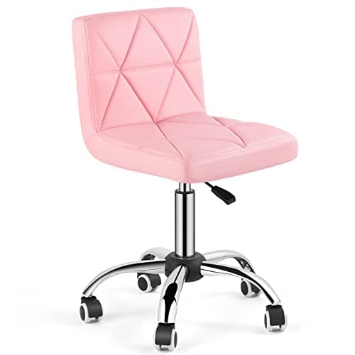 COSVALVE Armless Desk Chair, Mid Back Swivel Office Chair, Adjustable Task Chair with Rolling Wheels and Diamond Pattern, for Home Computer Barber, Pink