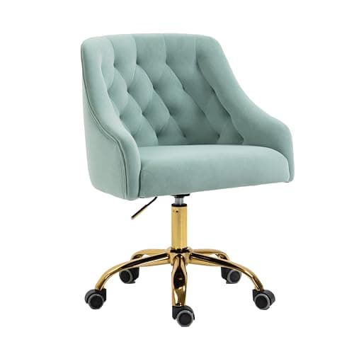 ZOBIDO Comfy Home Office Task Chair with Wheels, Cute Modern Upholstered Velvet Seashell Back Adjustable Swivel Vanity Desk Chair, for Women, for Girls, Living Room, Bedroom(Sage Green)